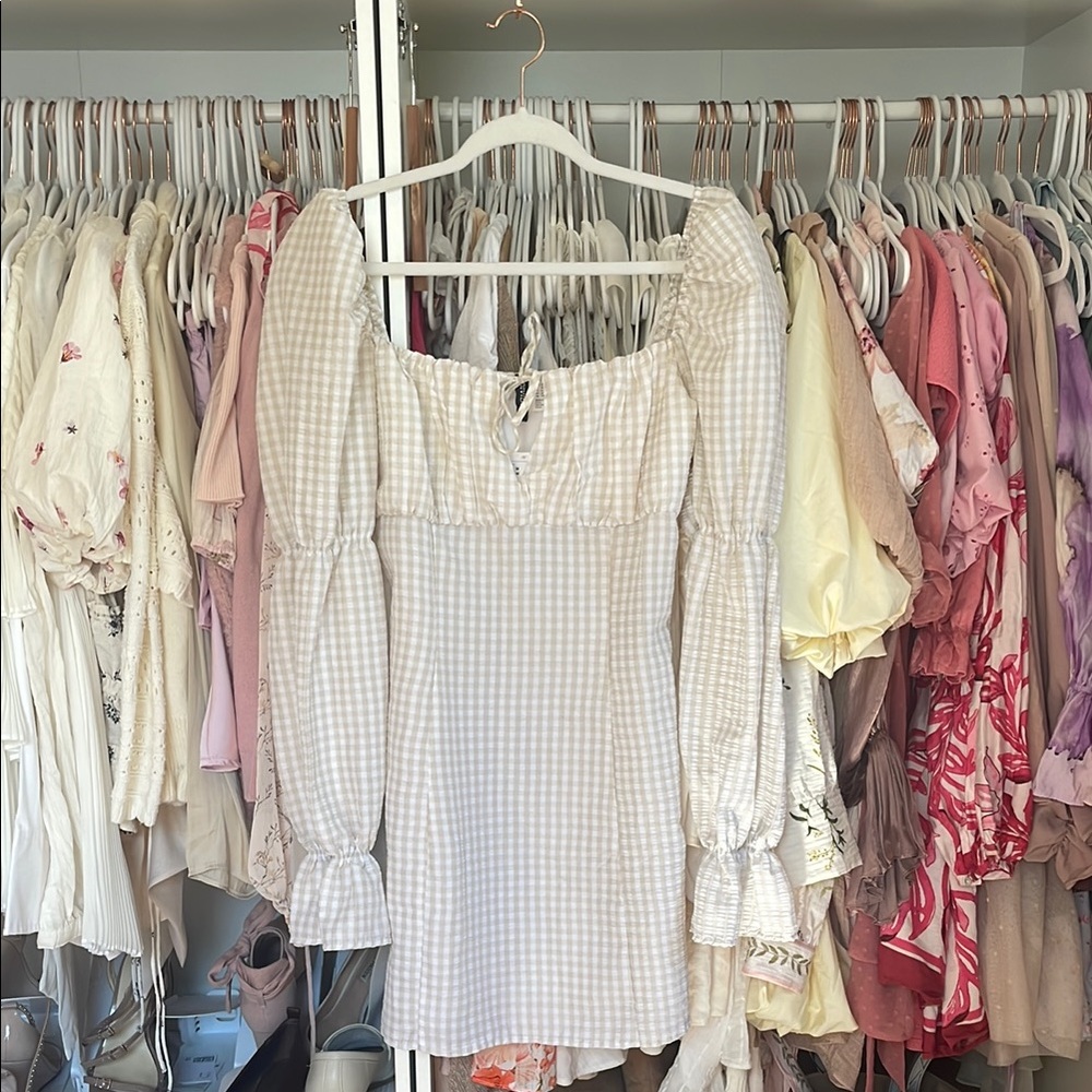 Divided Cream White Gingham Tie Front Mini Dress